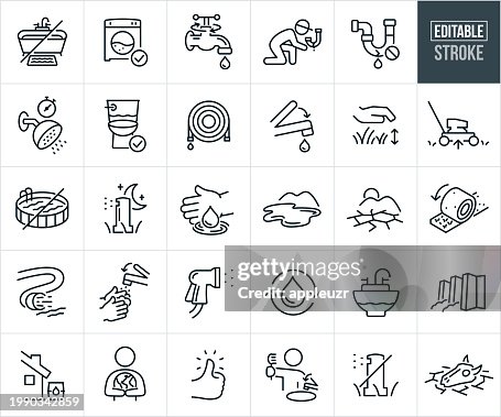Water Conservation Thin Line Icons - Editable Stroke Water Conservation Thin Line Icons - Editable Stroke