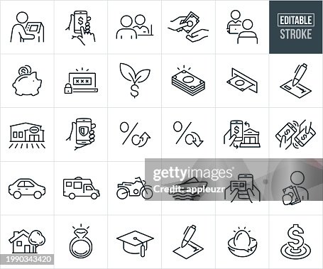 Banking And Loans Thin Line Icons - Editable Stroke Banking And Loans Thin Line Icons - Editable Stroke
