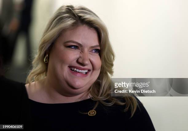 Rep. Kat Cammack departs from a House Republican caucus meeting at the U.S. Capitol on February 06, 2024 in Washington, DC. The House of...