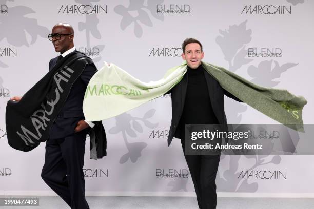 Bruce Darnell and Marcel Remus attend the Marc Cain Fashion Show at Arena Berlin on February 06, 2024 in Berlin, Germany.