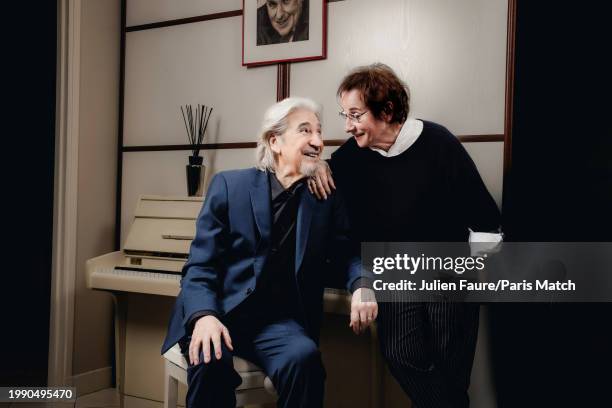 Singers Serge Lama and Marie-Paule Belle are photographed for Paris Match on November 9, 2023 in Paris, France.