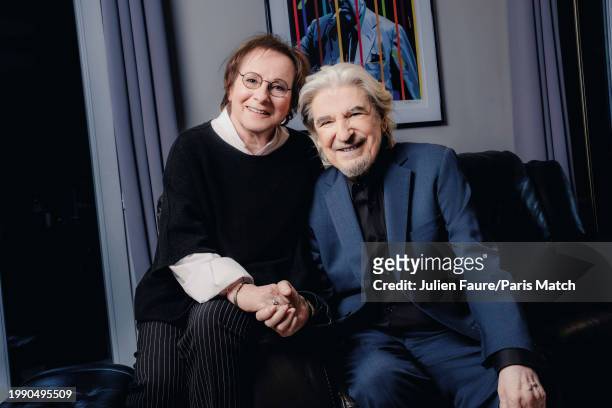 Singers Marie-Paule Belle and Serge Lama are photographed for Paris Match on November 9, 2023 in Paris, France.