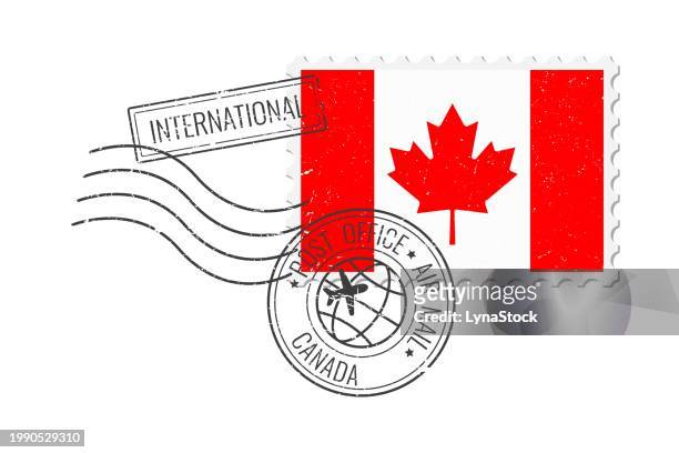 canada grunge postage stamp. vintage postcard vector illustration with canadian national flag isolated on white background. retro style. - mail stock illustrations stock-grafiken, -clipart, -cartoons und -symbole