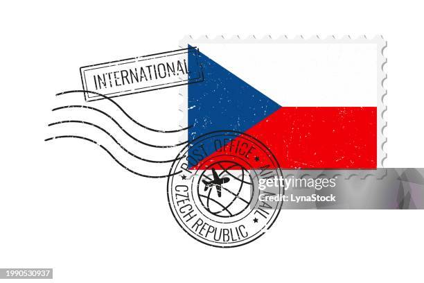 illustrazioni stock, clip art, cartoni animati e icone di tendenza di francobollo grunge della repubblica ceca. illustrazione vettoriale della cartolina vintage con la bandiera nazionale ceca isolata su sfondo bianco. stile retrò. - timbro postale