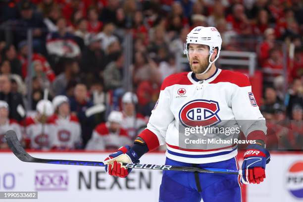 David Savard of the Montreal Canadiens looks on against the Chicago Blackhawks during the second period at the United Center on December 22, 2023 in...