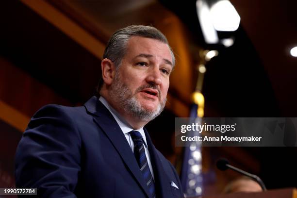 Sen. Ted Cruz speaks during a news conference on the U.S. Southern Border at the U.S. Capitol on February 06, 2024 in Washington, DC. Senate...