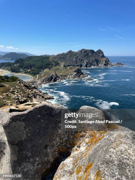 scenic view of sea against clear blue sky,vigo,pontevedra,spain - vigo stock pictures, royalty-free photos & images