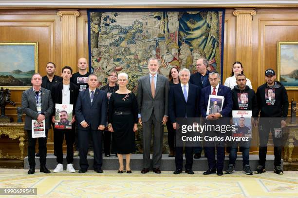 King Felipe VI of Spain receives relatives of the hostages kidnapped by Hamas group at the Zarzuela Palace on February 06, 2024 in Madrid, Spain.