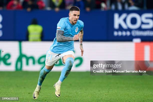 Mihailo Ristic of RC Celta Vigo in action during the LaLiga EA Sports match between CA Osasuna and Celta Vigo at Estadio El Sadar on February 04,...