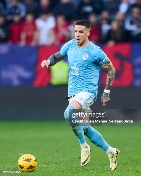 Mihailo Ristic of RC Celta Vigo in action during the LaLiga EA Sports match between CA Osasuna and Celta Vigo at Estadio El Sadar on February 04,...