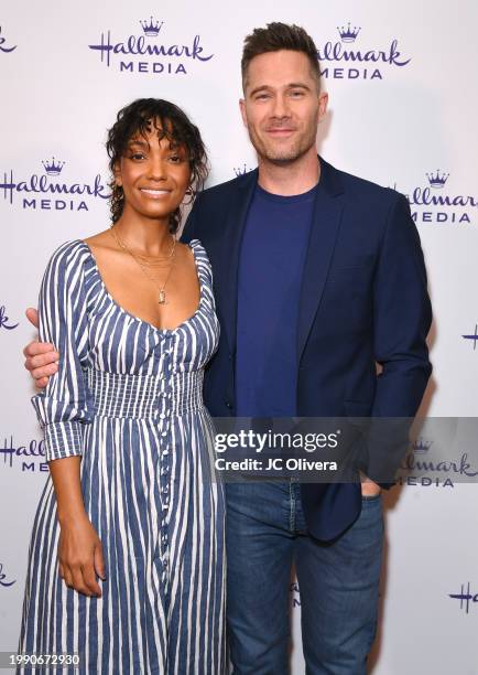 Lyndie Greenwood and Luke Macfarlane attend the Hallmark Media 2024 TCA Winter Press Tour at The Langham Huntington, Pasadena on February 06, 2024 in...