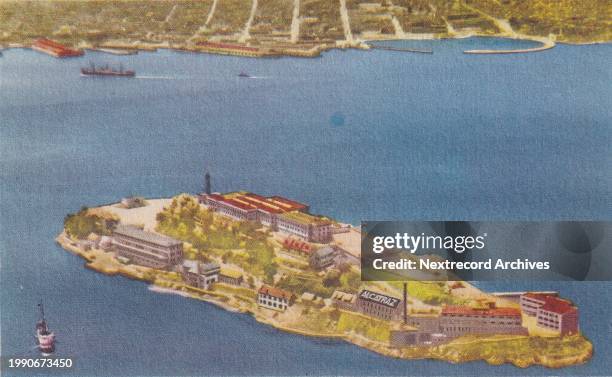 Vintage souvenir colorized photo postcard published circa 1945 in series titled 'San Francisco the Golden Gate City' depicting a bird's eye view of...