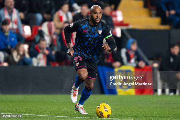 Marcao do Nascimento of Sevilla FC runs with the ball during the LaLiga EA Sports match between Rayo Vallecano and Sevilla FC at Estadio de Vallecas...