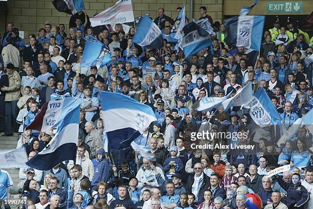 Manchester City fans celebrate the last game to be played at Maine Road during the FA Barclaycard Premier League match between Manchester City and...