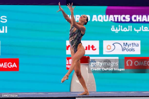 Vasiliki Alexandri of Austria competes in the Artistic Swimming - Woman Solo Free Final on day five of the Doha 2024 World Aquatics Championships at...