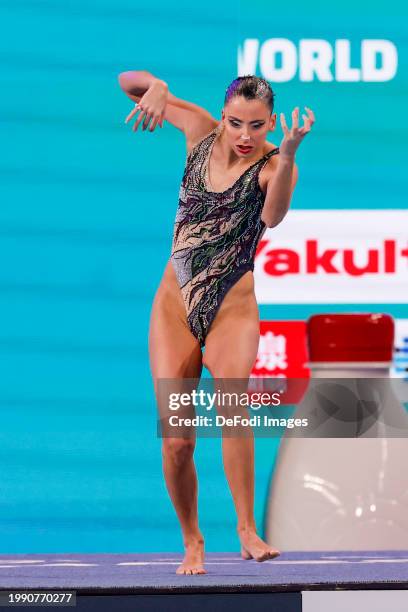 Vasiliki Alexandri of Austria competes in the Artistic Swimming - Woman Solo Free Final on day five of the Doha 2024 World Aquatics Championships at...