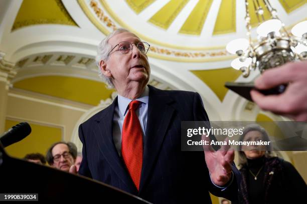 Senate Minority Leader Mitch McConnell speaks at a news conference after a weekly policy luncheon with Senate Republicans at the U.S. Capitol...