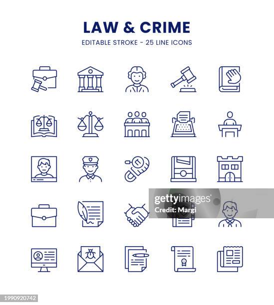 law and crime line icon set - legal penalty stock illustrations