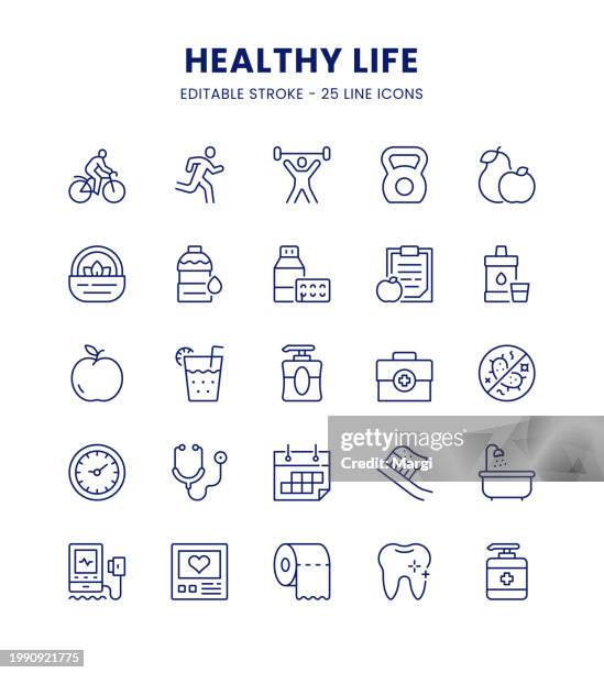 healthy life line icon set - nutritionist stock illustrations