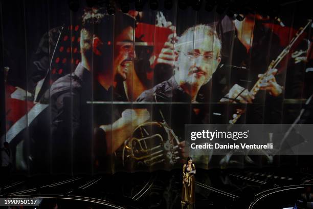 Daniela Di Maggio attends the 74th Sanremo Music Festival 2024 at Teatro Ariston on February 06, 2024 in Sanremo, Italy.