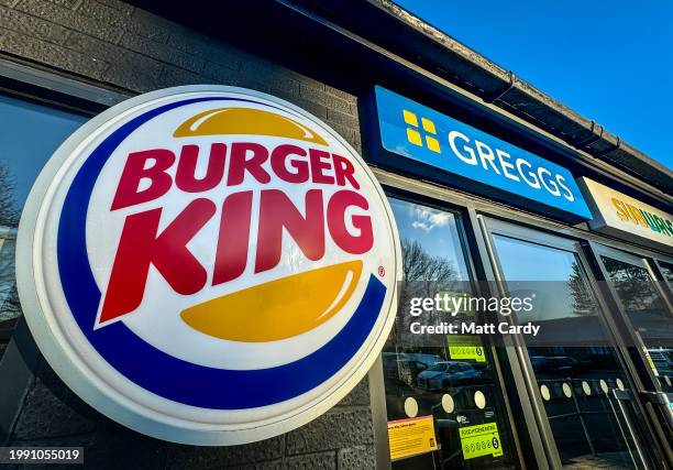 The sun shines on the logo of Burger King at branch of the fast food restaurant, on February 17, 2024 in Ilminster, England. Founded in 1953 Burger...