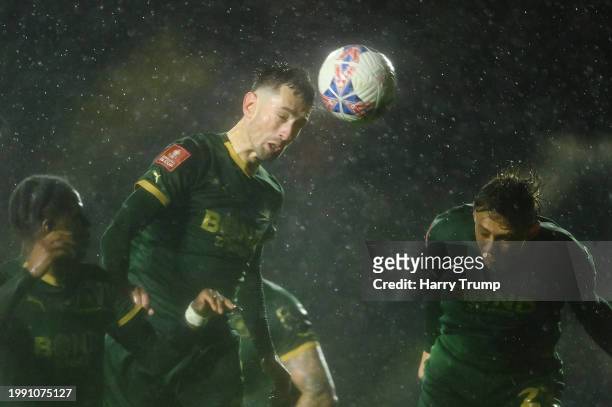 Ryan Hardie of Plymouth Argyle scores an own goal during the Emirates FA Cup Fourth Round Replay match between Plymouth Argyle and Leeds United at...