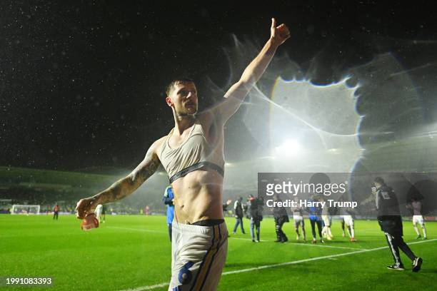 Liam Cooper of Leeds United gestures to the fans after the Emirates FA Cup Fourth Round Replay match between Plymouth Argyle and Leeds United at Home...