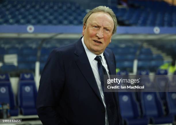 New Aberdeen manager Neil Warnock is seen prior to the Cinch Scottish Premiership match between Rangers FC and Aberdeen at Ibrox Stadium on February...