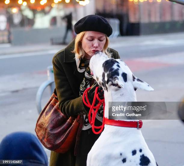 Naomi Watts is seen filming with a dog on February 06, 2024 in New York City.