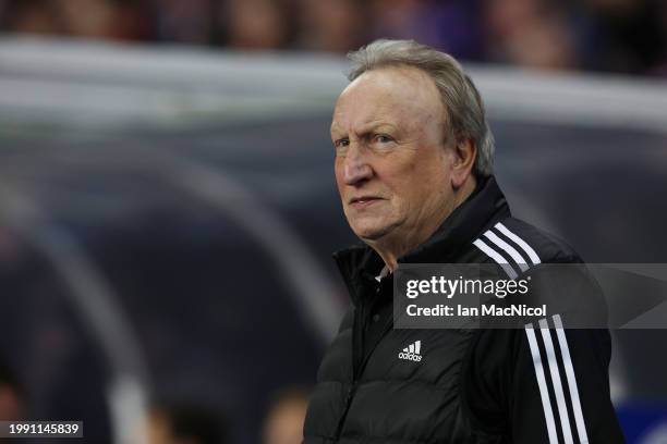 New Aberdeen manager Neil Warnock is seen during Cinch Scottish Premiership match between Rangers FC and Aberdeen at Ibrox Stadium on February 06,...