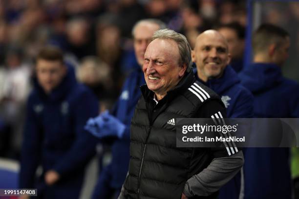 New Aberdeen manager Neil Warnock is seen during Cinch Scottish Premiership match between Rangers FC and Aberdeen at Ibrox Stadium on February 06,...