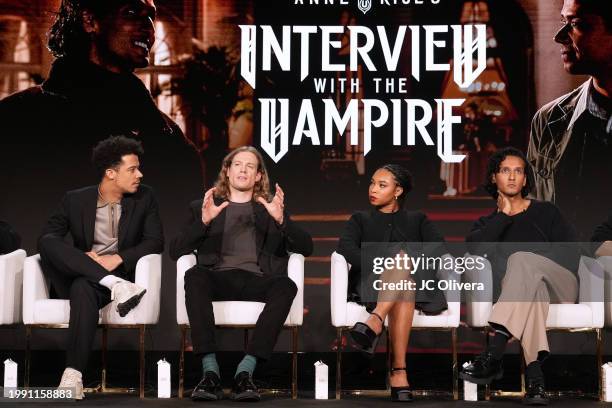 Jacob Anderson, Sam Reid, Delainey Hayles, and Assad Zaman seen onstage at the AMC Networks media presentation of Anne Rice’s “Interview With The...