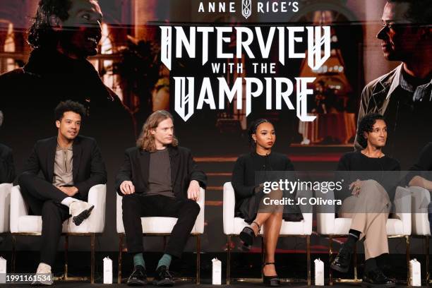 Jacob Anderson, Sam Reid, Delainey Hayles, and Assad Zaman seen onstage at the AMC Networks media presentation of Anne Rice’s “Interview With The...