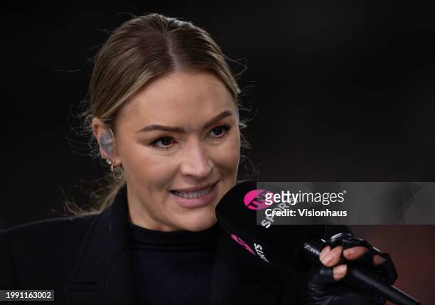 Sports presenter Laura Woods before the Premier League match between Wolverhampton Wanderers and Manchester United at Molineux on February 01, 2024...