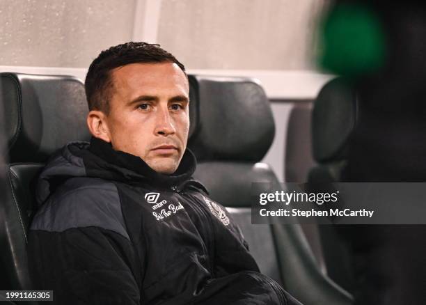 Dublin , Ireland - 9 February 2024; Aaron McEneff of Shamrock Rovers looks on from the bench before the 2024 Men's President's Cup match between...