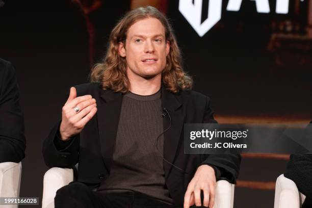 Sam Reid seen onstage at the AMC Networks media presentation of Anne Rice’s “Interview With The Vampire” during the 2024 TCA Winter Press Tour at The...