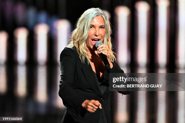 French songwriter, composer, singer and president of honor Zazie speaks during the 39th Victoires de la Musique, the annual French music awards...