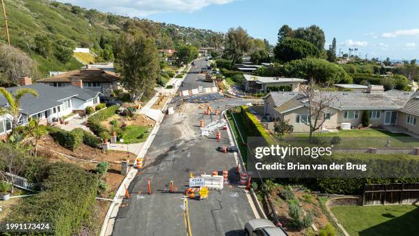 Rancho Palos Verdes, CA Area streets are closed and damage is being mitigated as new land movement exacerbated by recent storms has caused large...