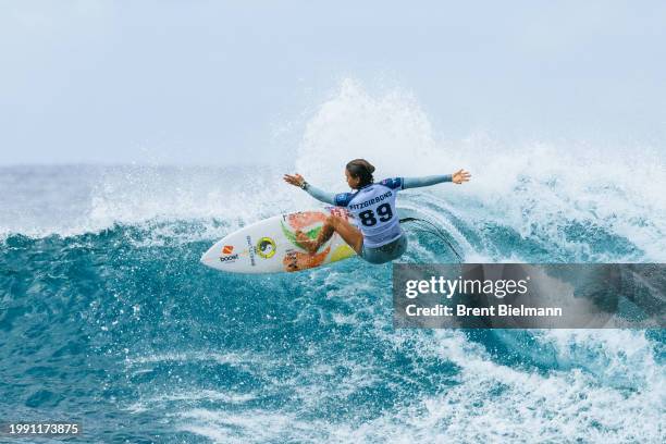 Sally Fitzgibbons of Australia surfs in Heat 2 of the Round of 16 at the Lexus Pipe Pro on February 9, 2024 at Oahu, Hawaii.