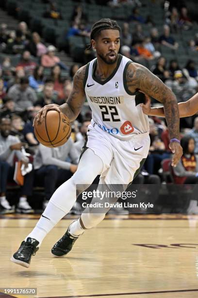 Marquese Chriss of the Wisconsin Herd drives to the basket during the game against the Cleveland Charge on February 9, 2024 in Cleveland, Ohio at the...