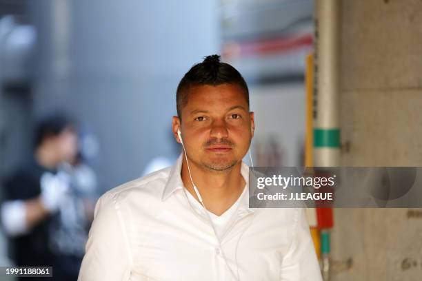 Diego Macedo of Consadole Sapporo is seen on arrival at the stadium prior to the J.League J1 match between Omiya Ardija and Hokkaido Consadole...