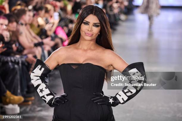 Model Kader Loth walks the runway at the Namilia Fashion show as part of Berlin Fashion Week AW24 on February 06, 2024 in Berlin, Germany.