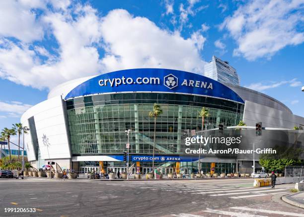 General View of the Crypto.com Arena on February 09, 2024 in Los Angeles, California.