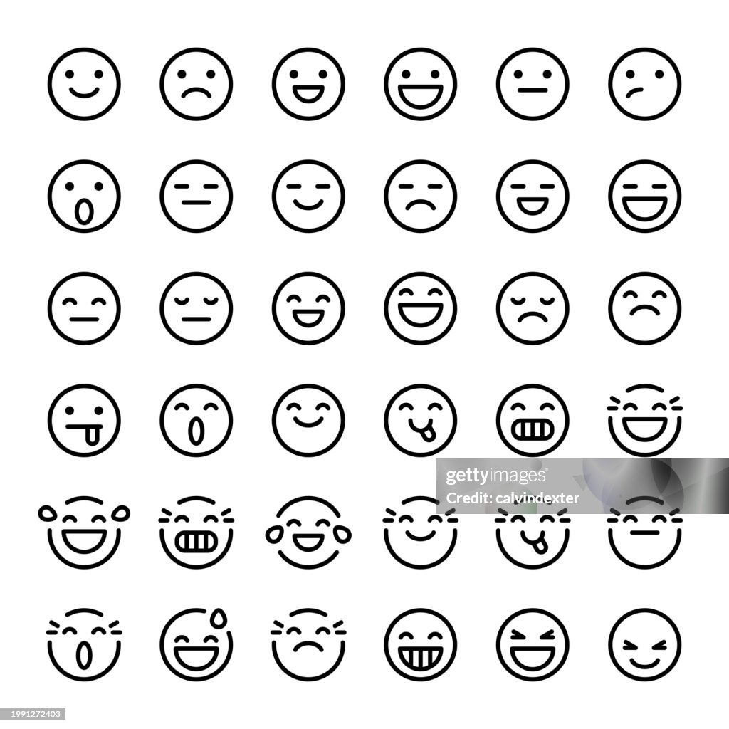 Line art emoticons collection with editable strokes