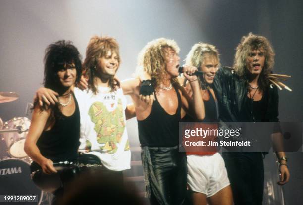 Swedish rock band Europe performs at the Orpheum Theatre in Minneapolis, Minnesota on May 7, 1987.