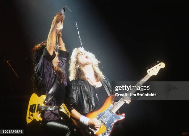 Swedish rock band Europe John Norum, John Leven performs at the Orpheum Theatre in Minneapolis, Minnesota on May 7, 1987.