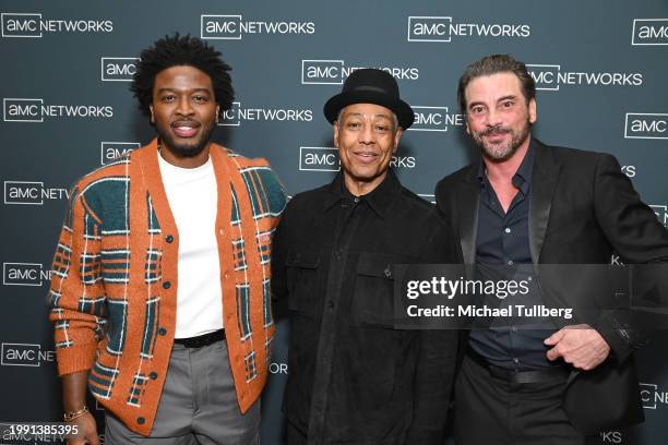 Zackary Momoh, Giancarlo Esposito and Skeet Ulrich attend the AMC Network's presentation of "Parish" during the 2024 TCA Winter Press Tour at The...