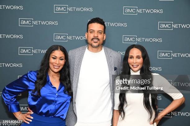 Anansa Sims, Matt Barnes and Beverly Johnson attend the AMC Network's presentation of "The Barnes Bunch" during the 2024 TCA Winter Press Tour at The...