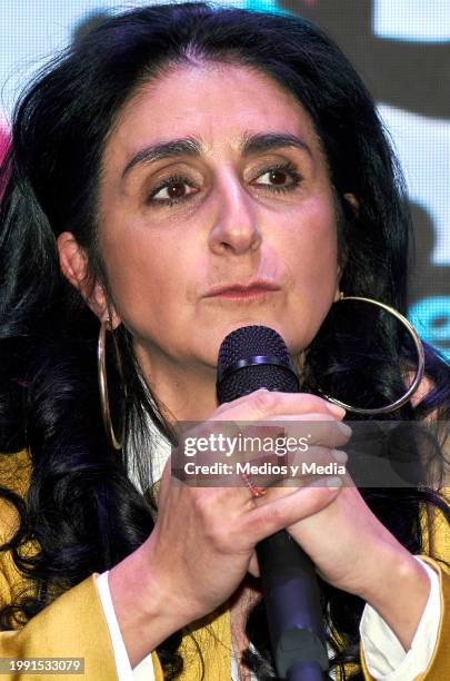 Bárbara Torres speaks during a press conference for the monologue "Menopausia" on February 6, 2024 in Mexico City, Mexico.