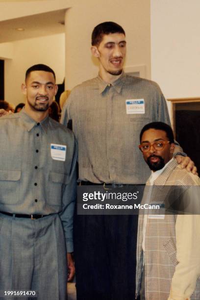 Juwan Howard, Gheorghe Murasan, and Spike Lee appear in the Nike "Lil Penny Super Bowl Party" commercial filmed for the 1997 Super Bowl in 1997 in...